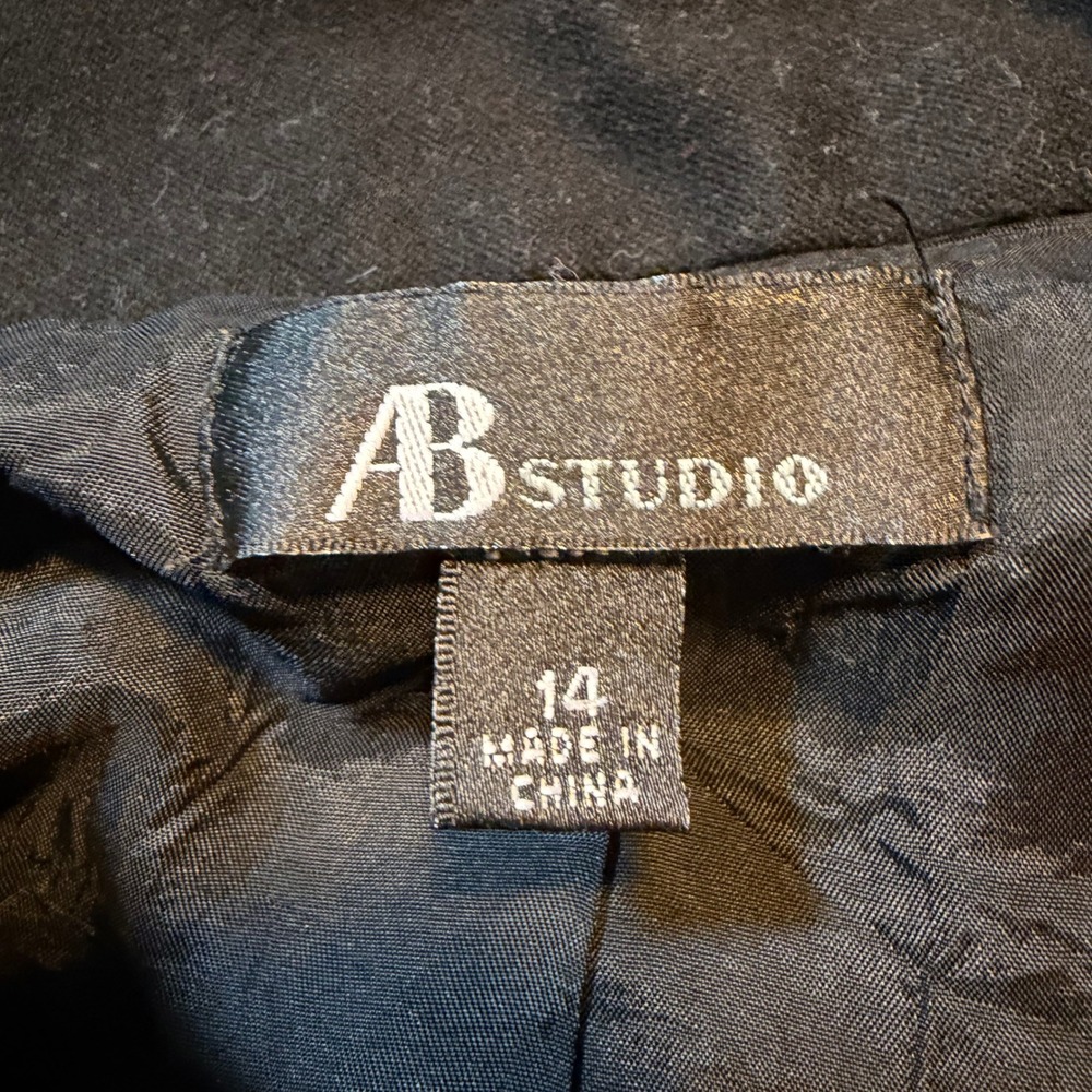 Black Double Breasted Swing Jacket Funnel Neck 3/4 Sleeve Peacoat Size 14 - Picture 6 of 7
